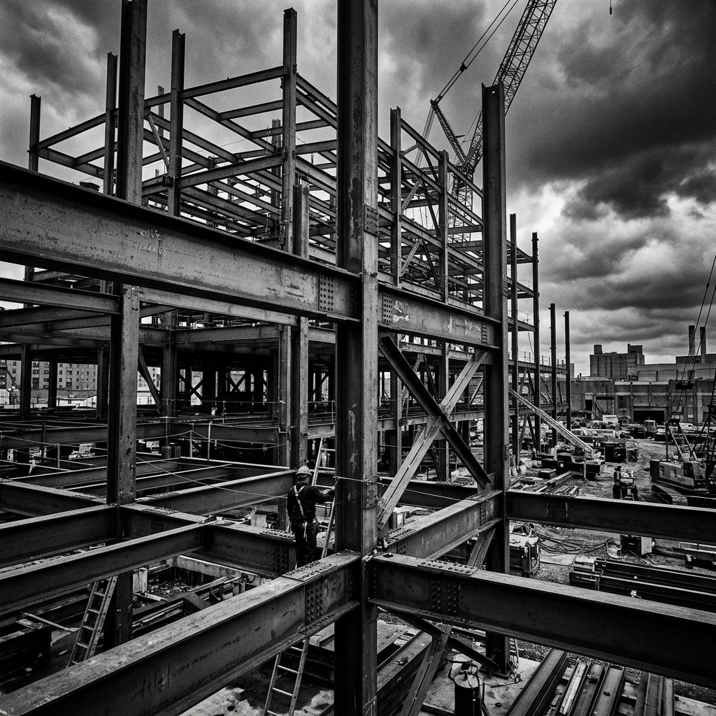 Structural steel fabrication at industrial site